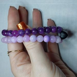 Customizable Couple stone bracelet bundle/black alloy magnetic heart